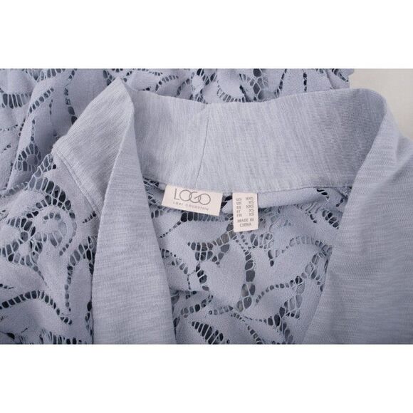 LOGO by Lori Goldstein Open Front Slub Cardigan w/ Lace Detail XXS Gray Shirt - Picture 5 of 5